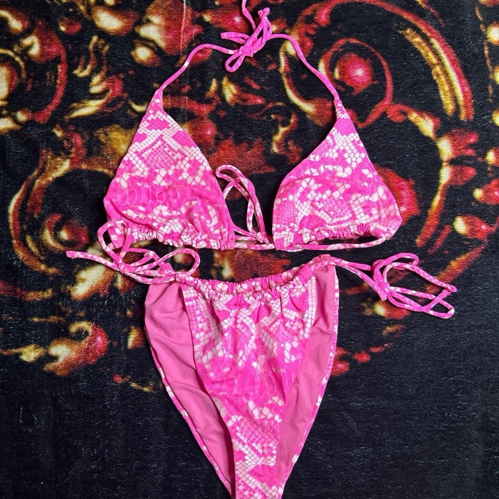 ASOS snakeskin hot pink bikini set